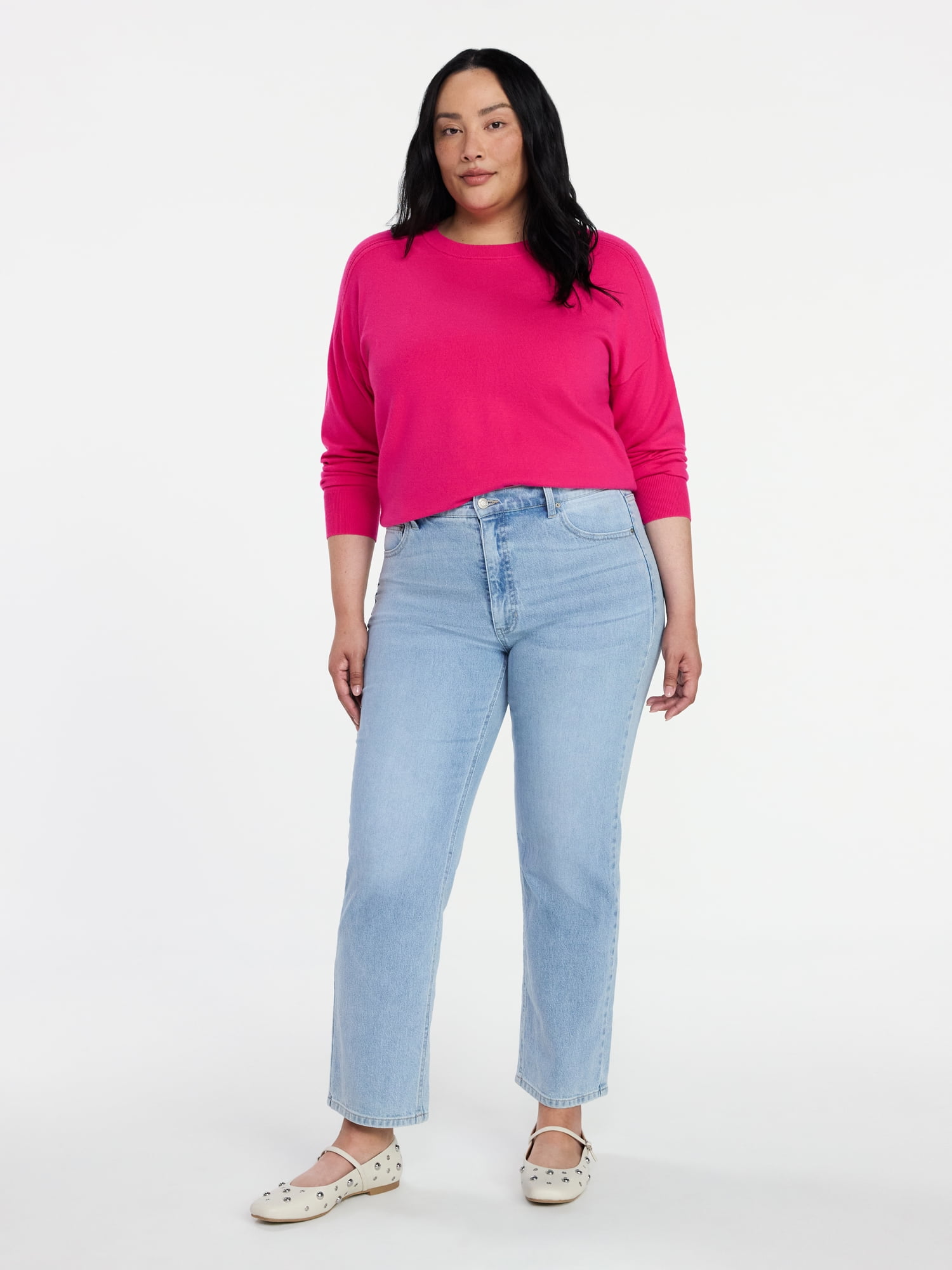 Time and Tru Women's High Rise Straight Leg Jeans, 30" Inseam Regular, Sizes 0-20, 10S-16S