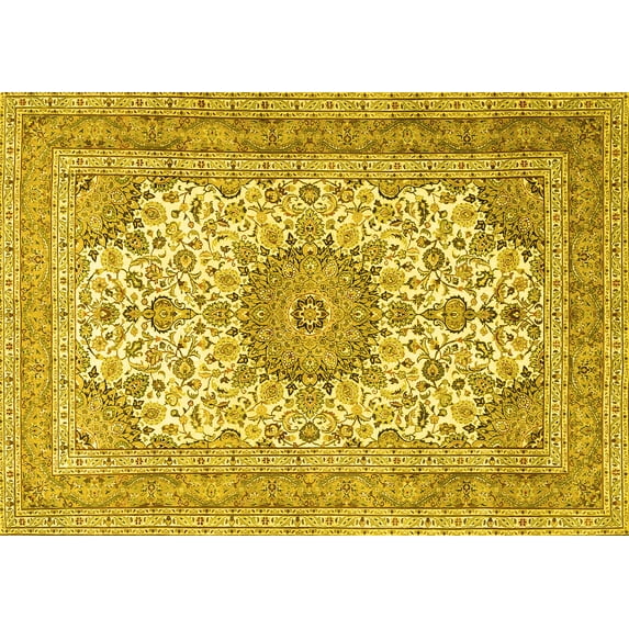 Ahgly Company Machine Washable Indoor Rectangle Medallion Yellow Traditional Area Rugs, 5' x 7'