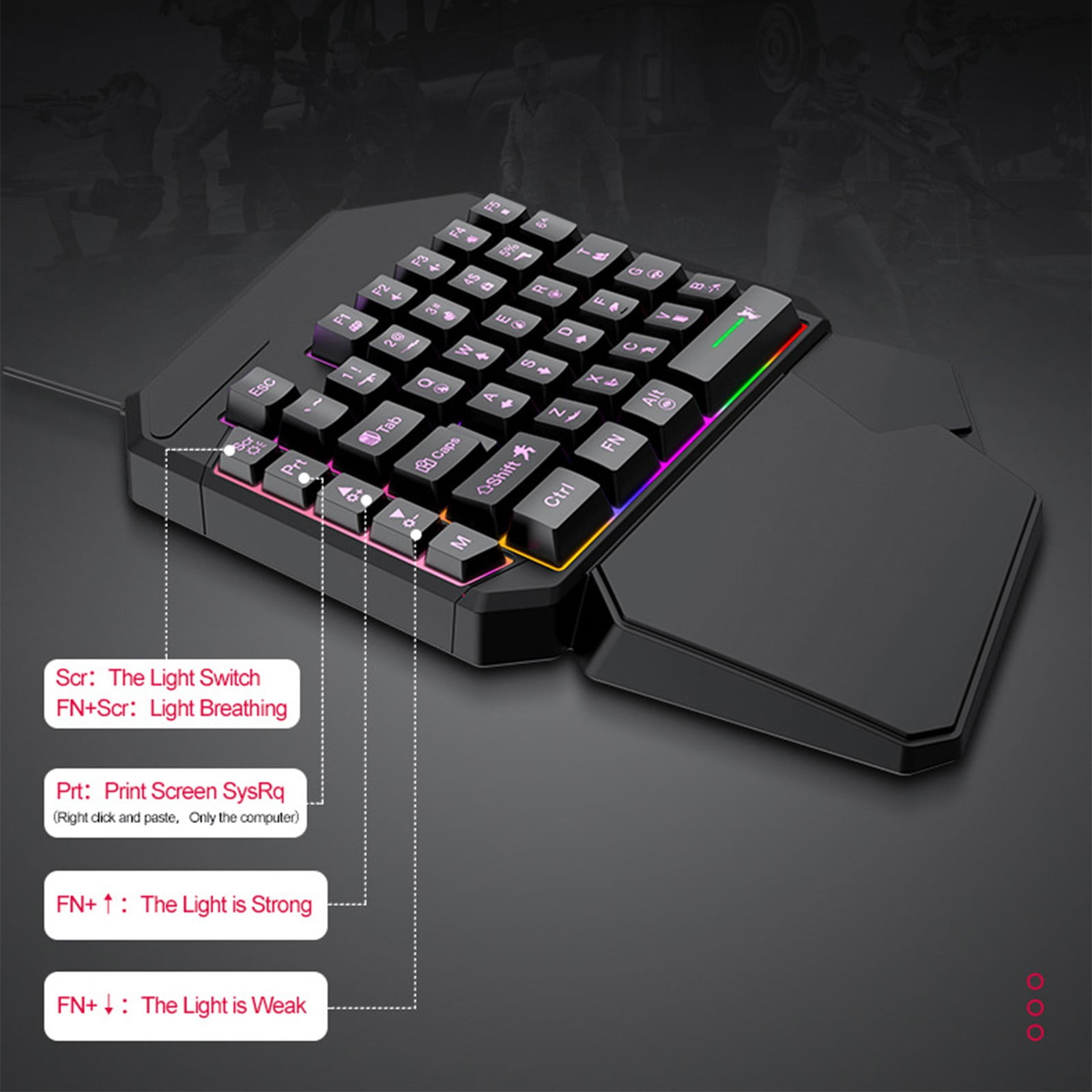 USB Cord Single Hand Gaming Keyboards And With 40Keys Layout Backlit Ergonomic Support Mechanical Feedbacks