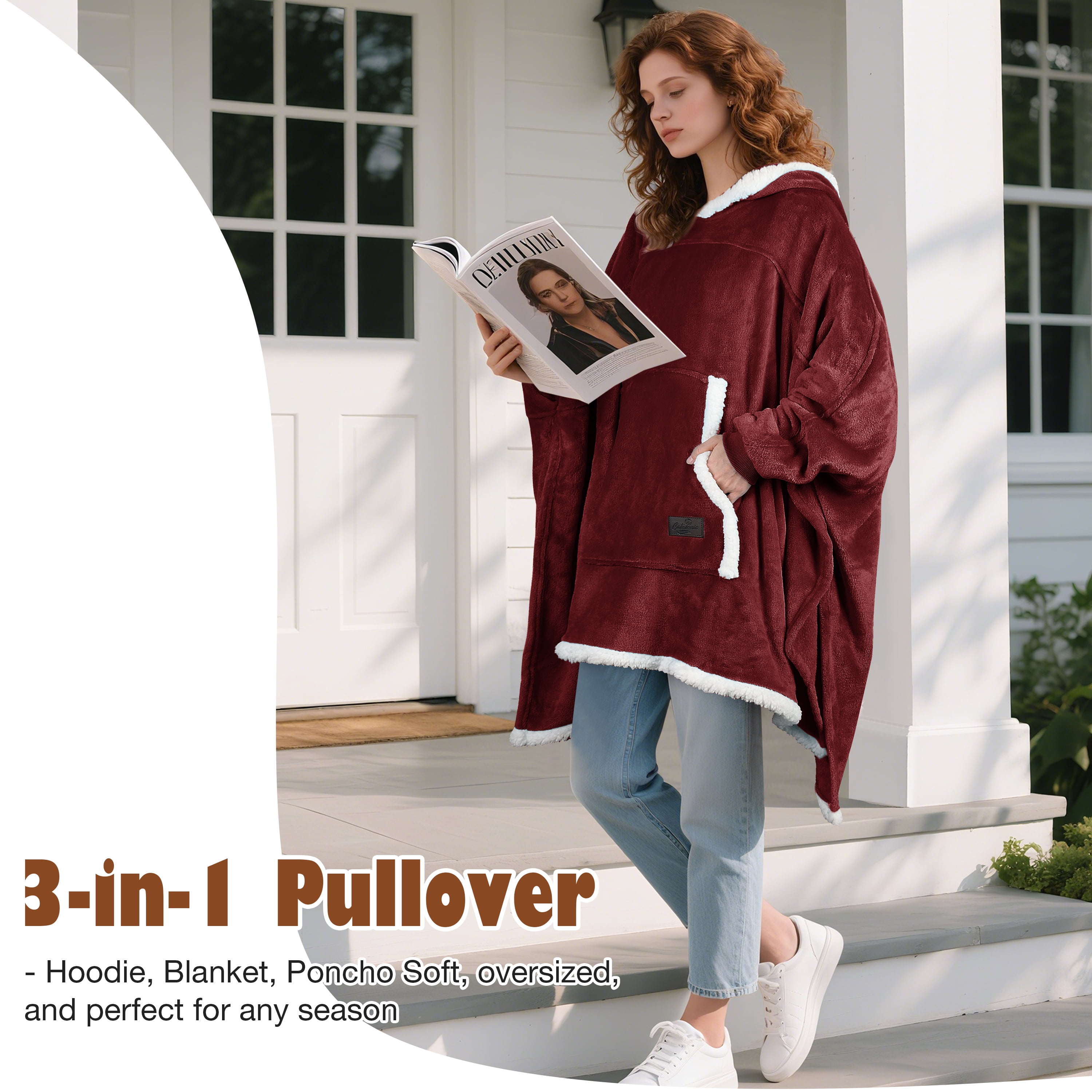 Catalonia Oversized Hooded Poncho Throws Cape, Casual Hoodie Sweatshirt, 2.33 Lbs for All Ages