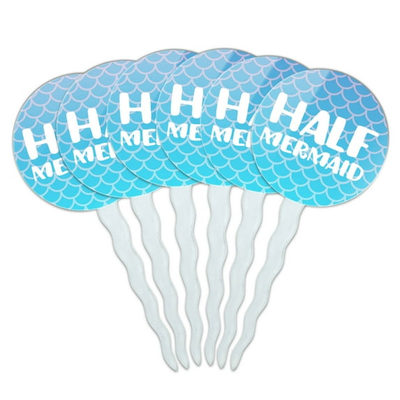 Half Mermaid With Blue Scales Cupcake Picks Toppers Decoration Set of 6