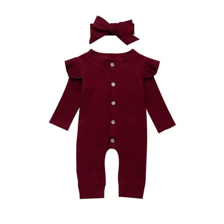 

JustVH Newborn Baby Girls Ruffle Long Sleeve Romper Jumpsuit Bodysuit Outfits 2-Piece Set