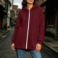 thumbnail image 2 of Women Hoodie Jacket Sevevn Hooded Full Zip Longline Fit Fleece Fabric Side Snap Buttons Side Pockets Long Sleeve Outerwear For Daily Casual Wear, 2 of 9