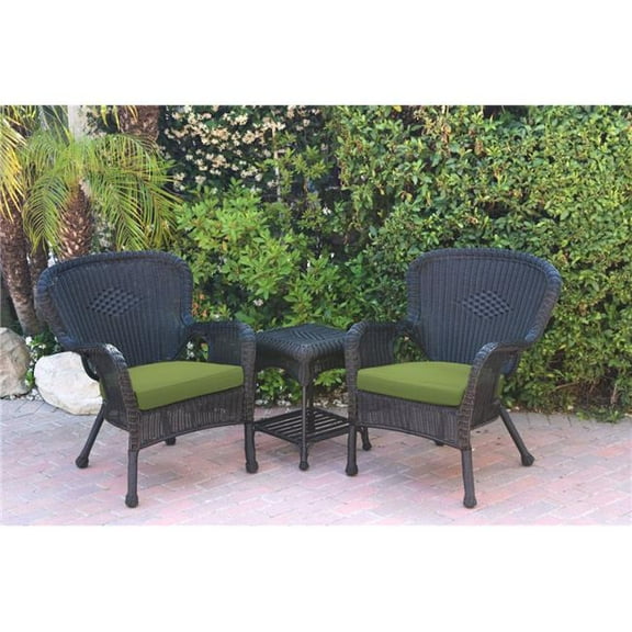 W00214-2-CES029 Windsor Black Wicker Chair & End Table Set with Green Cushion
