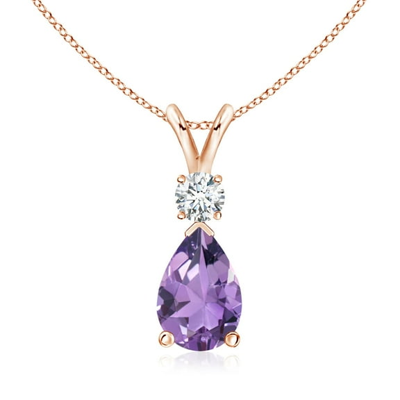 ANGARA Natural 1.6 ct Amethyst Teardrop Pendant with Diamond in 14K Rose Gold for Women (Size-10x7mm) | February Birthstone, Birthday, Anniversary, Jewelry Gift for Women | Natural Amethyst Necklace