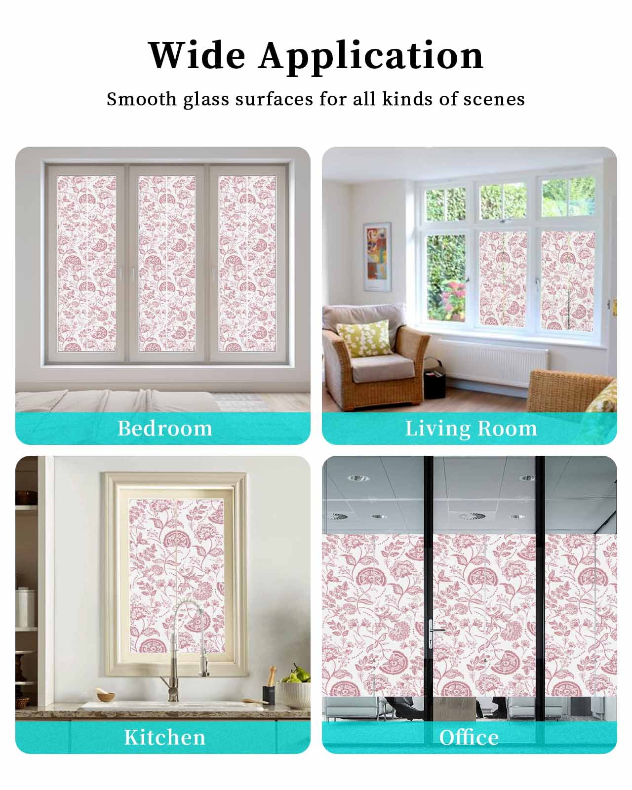 Window Privacy Film Boho Pink Floral Stained Glass Window Film Decorative Sun Block Window Cover Vintage Farmhouse Paisley Plant Leaf Window Clings Static Adhesive Sticker for Bathroom 23.6"x78.7"