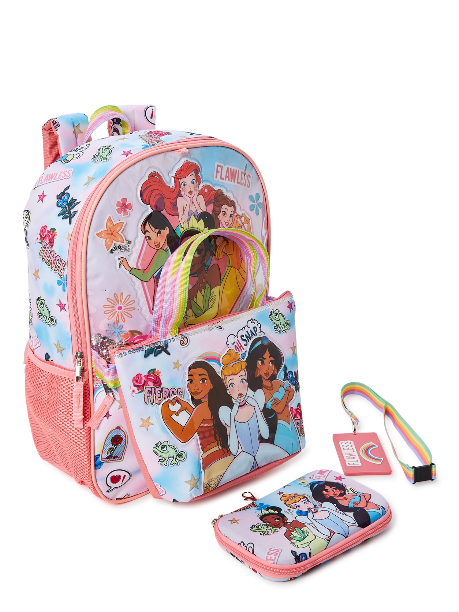 Disney Princess Girls Backpack with Lunch Bag 4-Piece Set Pink Multi-Color  - Walmart.com
