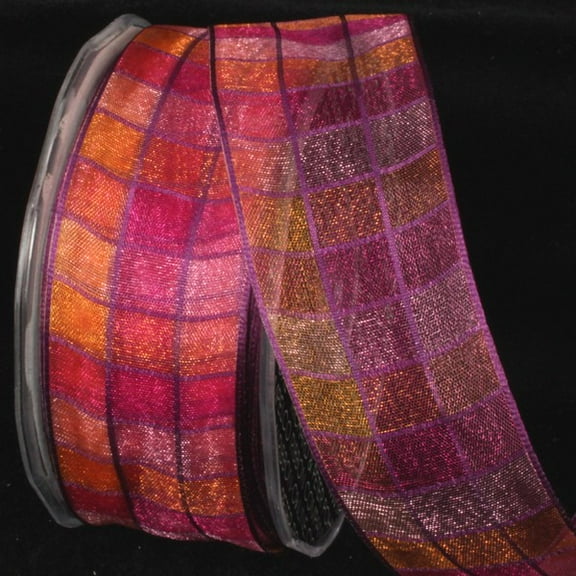 The Ribbon People Orange and Pink Squares French Wired Craft Ribbon 1.5" x 27 Yards