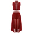 thumbnail image 3 of iiniim Girls Lyrical Dance Outfit Crop Top with High-Low Mesh Skirt Set Two-Piece Ballet Dancewear Burgundy 12, 3 of 7