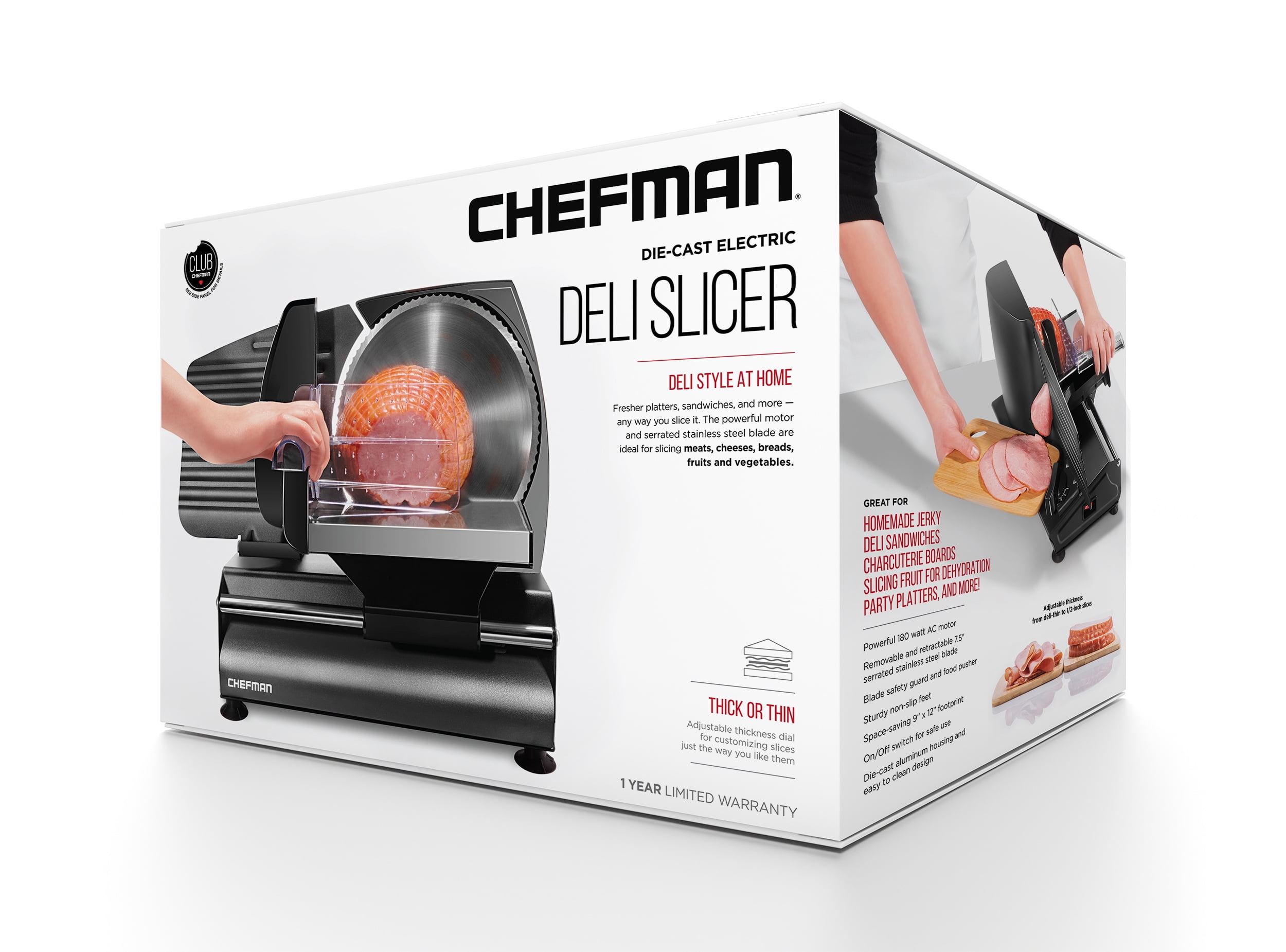 Chefman Electric Deli & Food Slicer w/ Adjustable Stainless Steel Blade - Black