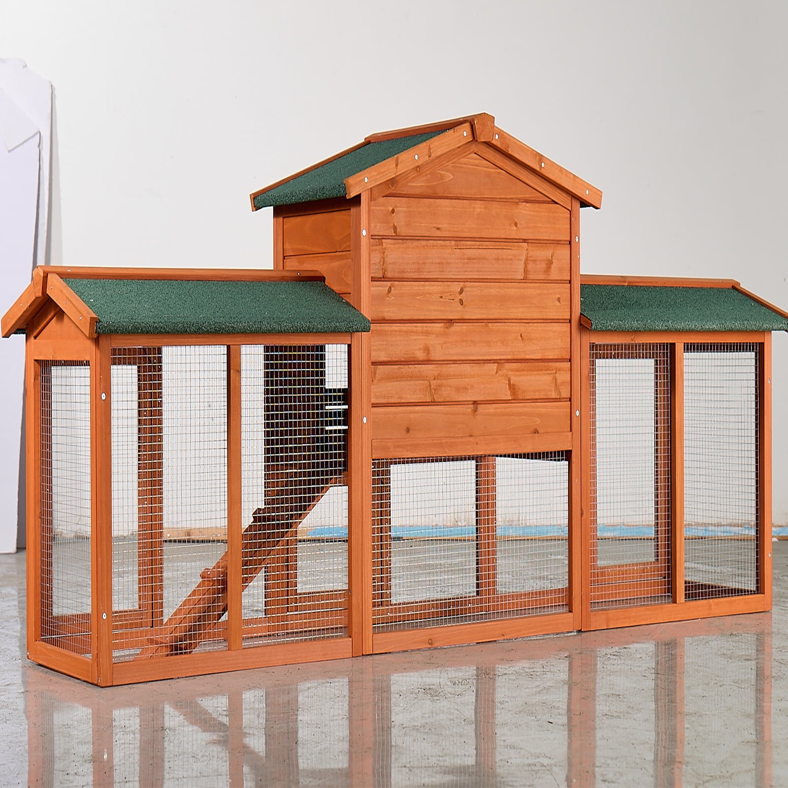 Zephypaws 90" Wooden Rabbit Hutch,Bunny Cage Pet Playpen House Enclosure with Double Side Run Boxes,No Leak Tray,Ramp,for Guinea Pig and Small Animals,Brown