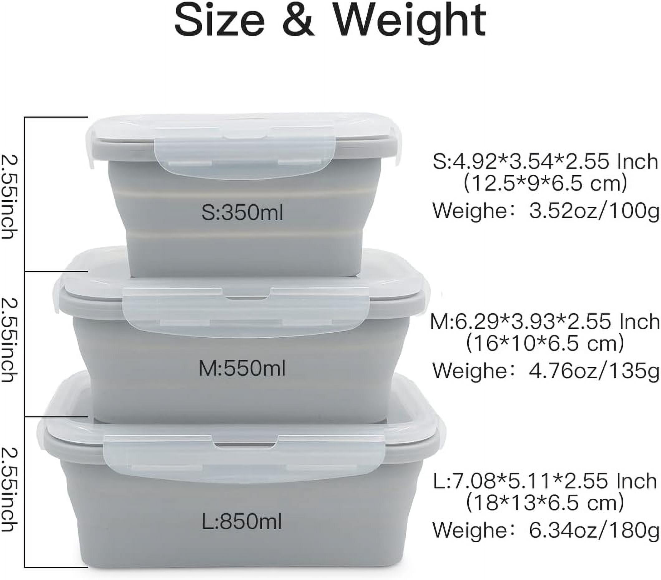 Collapsible Silicone Lunch Bento Box, Portable Food Storage Container Outdoor Picnic Box Space Saving, Microwave, Dishwasher and Freezer Safe, 3 Pcs Set (Grey)