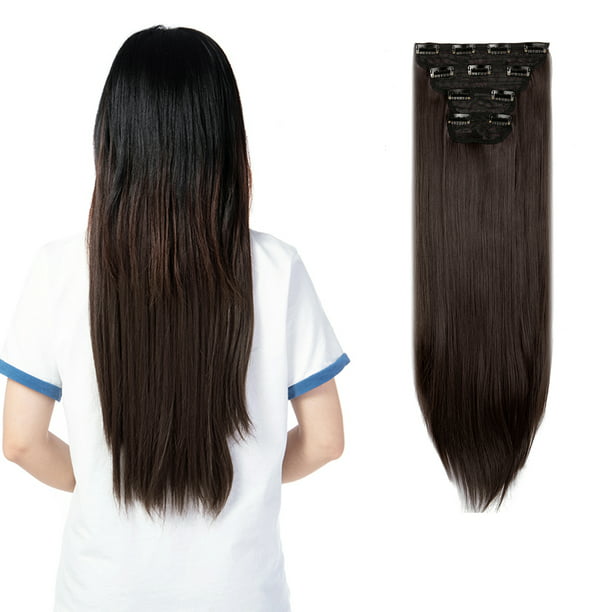 SHCKE 4Pcs 280g Clip in Hair Extensions Thickened 24 Inch Clip Hair  Extension Synthetic Fiber Hairpieces for Women Medium Brown 