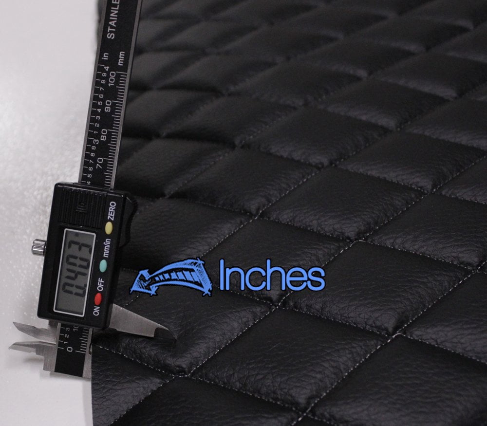 Quilted Vinyl Padded Upholstery Fabric w 3/8" Foam Backing Pebble Grain 2"x3" Diamond /52" Wide/Continuous Yard/ Jet Ski Seat, Cab Interior, Auto Detailing, Marine Grade Motorcycle Seat Cover (Black)