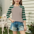 thumbnail image 5 of 3/4 Sleeve Tee Shirt for Girls Striped Printed T-Shirt Crew Neck Toddler Kids Teen Clothes Summer Fall Fashion T-Shirts Pullover Casual Cute Tops Streetwear, Size 4-15, 5 of 7