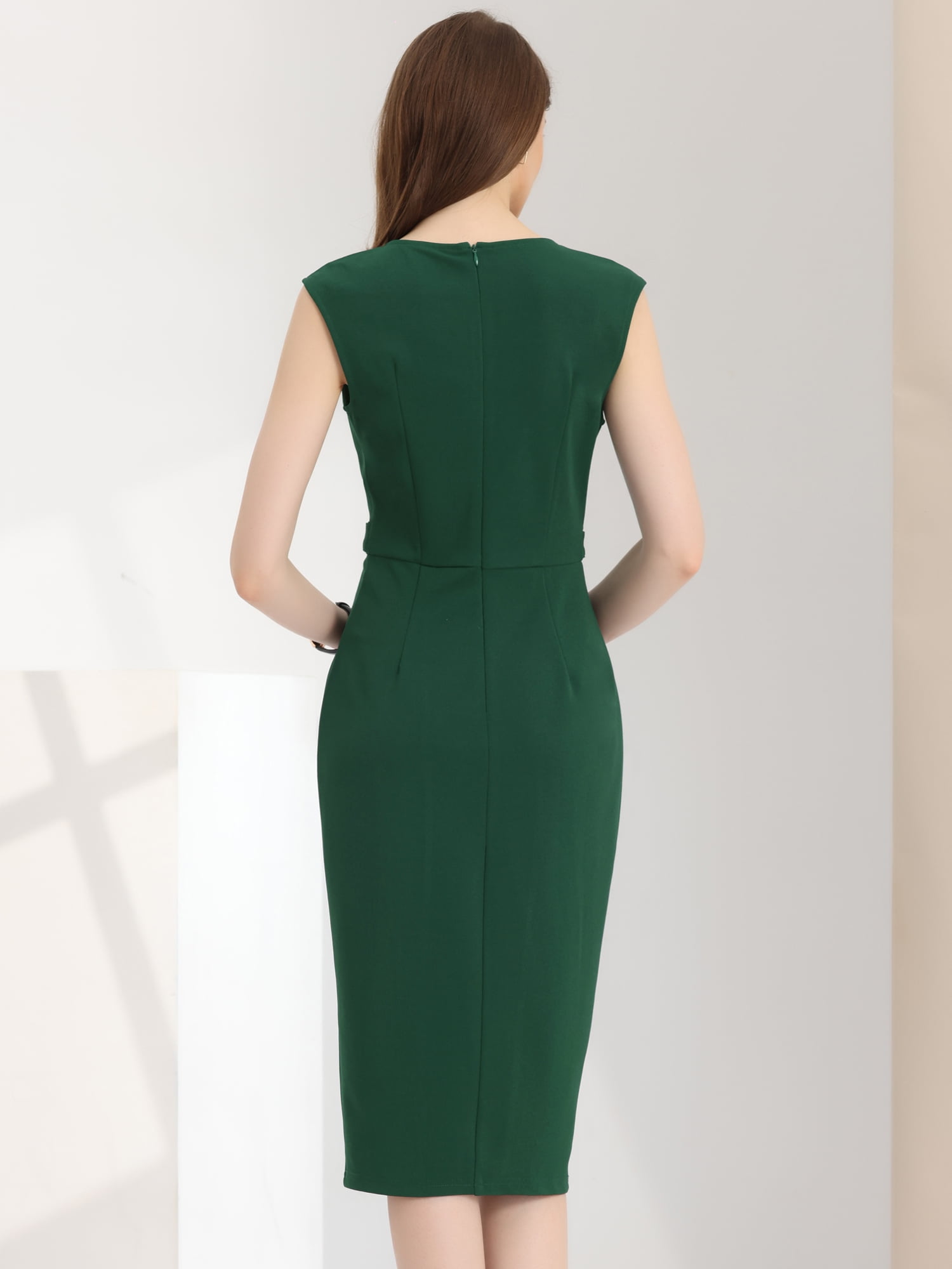 DARING DIVA Slim Fit Sleeveless Work Dress S Dark Green