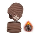 thumbnail image 2 of Xfvqtps Child 2PCS Hat Scarf Set with Ear Flap Plush Lining Snowflake Embroidery Solid Color Simplicity Thickened Windproof Coldproof Warm Winter Hat and Neck Scarf for 4-10 Years Coffee, 2 of 5