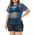 thumbnail image 5 of Agnes Orinda Women's Plus Size Party Top Sheer Mesh Holographic See Through Blouse 3X Blue, 5 of 7