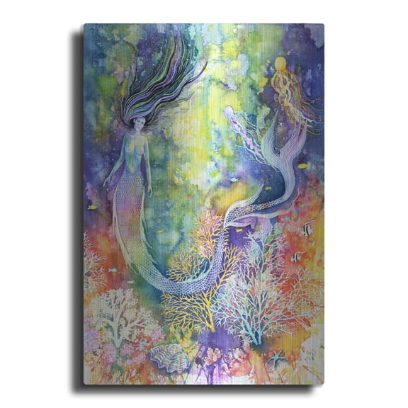 Luxe Metal Art 'Mermaid' by Michelle Faber, Metal Wall Art, 12"x16"