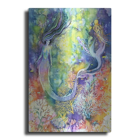 Luxe Metal Art 'Mermaid' by Michelle Faber, Metal Wall Art, 12"x16"