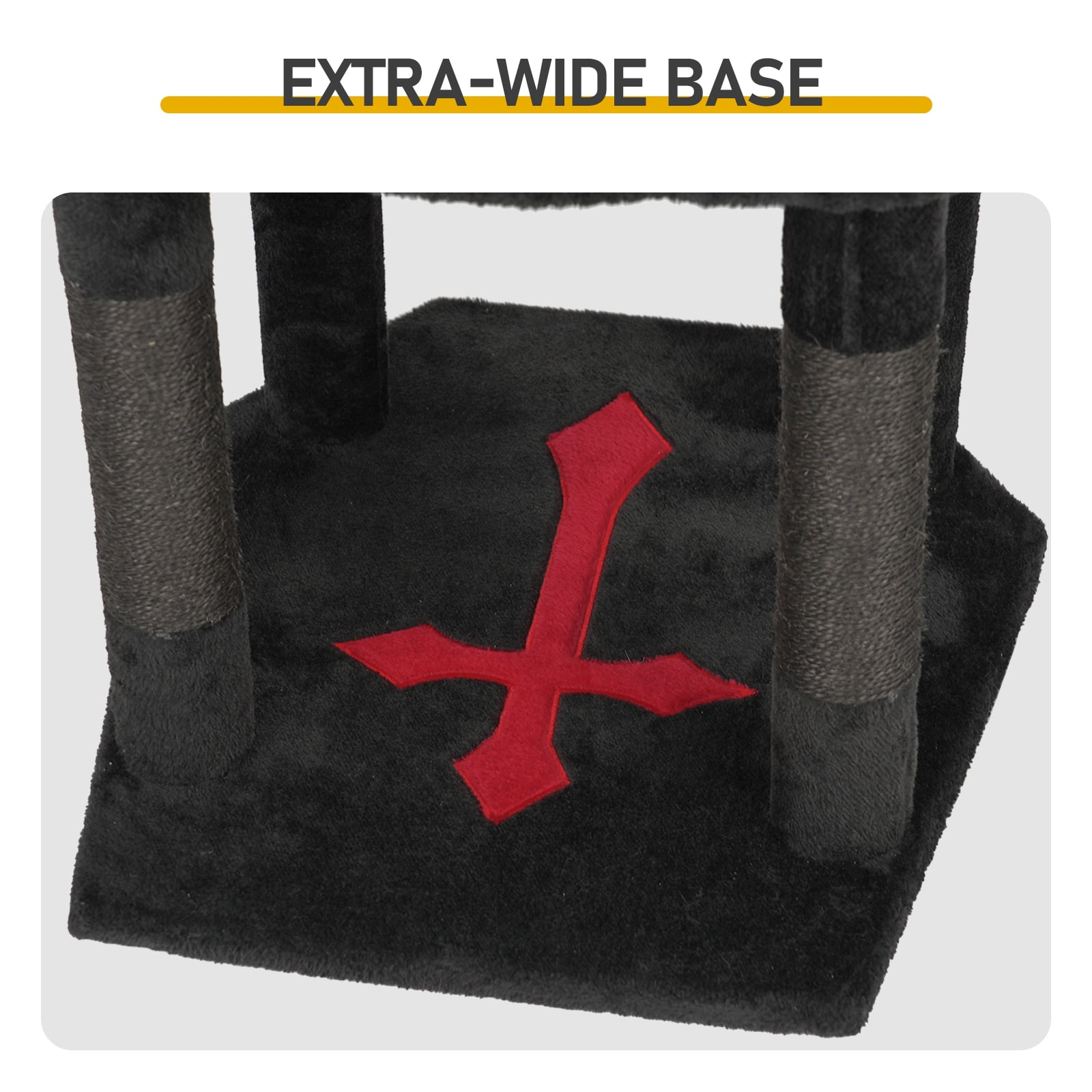 49in Gothic Cat Tree with Royal Throne Bed & Coffin-Shaped Perch, Black-Red Gothic Cat Tower with Scratching Posts & Alien Hanging Toy, Durable Sisal Scratching Posts