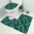 thumbnail image 2 of Teal Gold Marble Pattern Bathroom Rugs Sets 3 Piece,Toilet Cover Set,Absorbent Non Slip Bathroom Mats Sets with U-Shaped Contour Rug Toilet Rug Set, 2 of 5