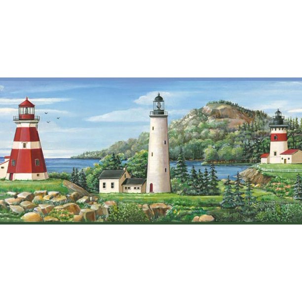 878536 Coastal Lighthouse Wallpaper Border CT46081b - Walmart.com