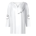 thumbnail image 3 of Garbnen Halloween Cute Ghost Shirt Funny Pumpkin Candy Print Women's 3/4 Sleeve Shirts V Neck Holiday Trendy Womens Fall Shirt White M, 3 of 4