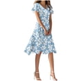 thumbnail image 2 of Vetsdori Womens Short Sleeve Midi Dresses Party Sundress Casual Summer,Beach Floral Print V-Neck Ice Silk Dress for Junior Outfits, 2 of 6