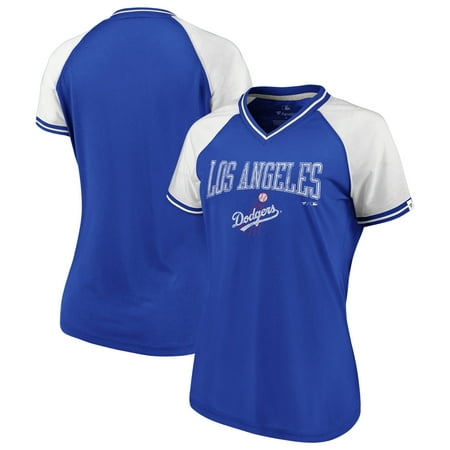 Los Angeles Dodgers Fanatics Branded Women's True Classics Raglan Stripe V-Neck T-Shirt -