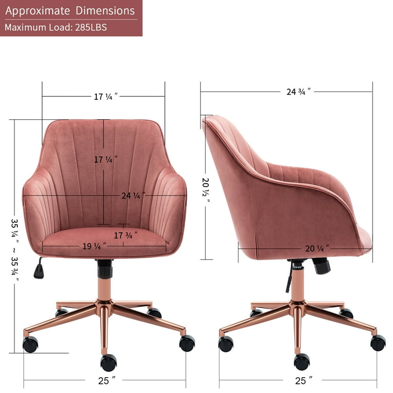 Duhome Elegant Lifestyle Velvet Desk Chair with Arms Swivel Adjustable Office Chair Computer Chair with Wheels for Girls Pink and Gold