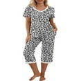 thumbnail image 1 of Pyjama en Coton pour Femmes, Ensemble Pjs à Manches Courtes, Haut de Nuit avec Pantalon Capri, Ensembles de Détente, Tenue de Nuit, 1 of 6