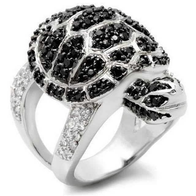 Bague en Laiton Rhodium & Ruthénium avec Jet AAA CZ&44; - Taille 10