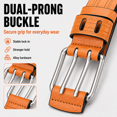 thumbnail image 4 of TRISJEM Men's Double Prong Belt, Big & Tall 39"-41" Waist, Textured PU Leather Belt with Breathable Elongated Slots, Adjustable Casual Work Belt for Jeans Work Pants, Black Dark Brown Orange, 3 Color, 4 of 8