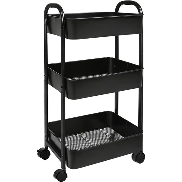 shiyou-3-Tier Rolling Utility Cart with Caster Wheels,Easy Assembly, for Kitchen, Bathroom (Black)