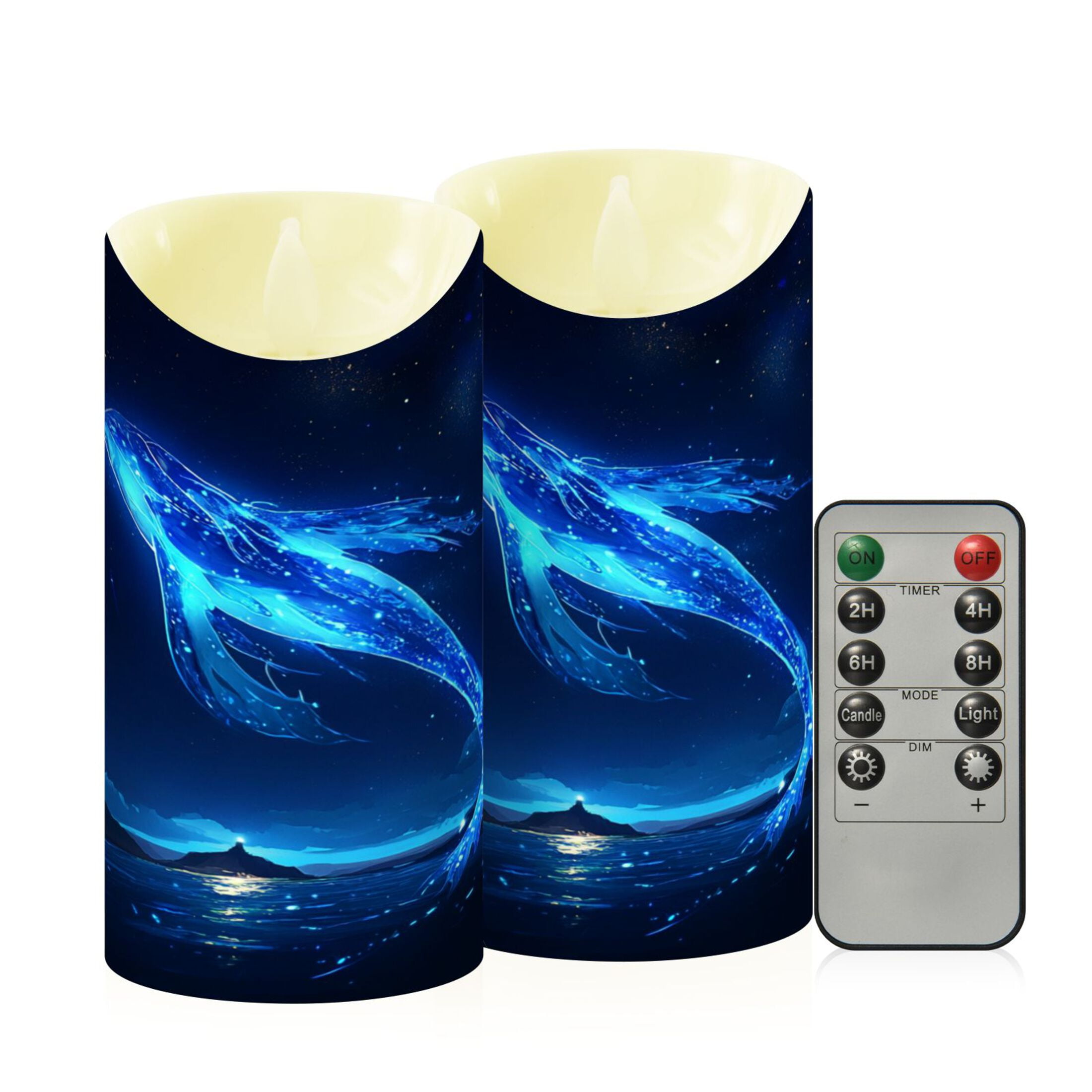 2 PCS Tilted Flameless Candles Flickering LED Lights Battery Operated Candles with Remote Timers for Holiday Decor Glowing Blue Creature