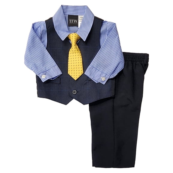 TFW Infant Boys Blue & Black Vest 4-Piece Suit Holiday Dress Up Outfit 6-9m
