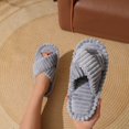 thumbnail image 2 of Xfvqtps Women Fluffy Slippers Cross Strap Stripe Open Toe Versatile Indoor Home Funny Winter Non-Slip Thick Sole Plush Slippers Gray, 2 of 7