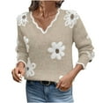 thumbnail image 2 of Sriper Floral Sweaters for Women V-Neck Long Sleeve Warm Knit Sweater Drop Shoulder Ladies Fashion Pullover Tops Fit Work Street Loose Cozy Outfits, 2 of 9