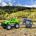 thumbnail image 3 of Kidplokio 3pc Green Monster Trucks ATV Pull Back Cars Boys Ages 3 and Up, 3 of 11