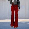 thumbnail image 2 of Ladies Bodycon Pants Slight Flare Leg Elastic High Waist Casual Style Daily Suit, 2 of 7