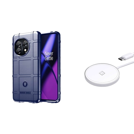BD Rugged Shield Designed for OnePlus 11 5G Case - (Dark Navy Blue) Impact Resistant Flexible Armor Case with 15W Magnetic High Powered Fast Charging Wireless Charger