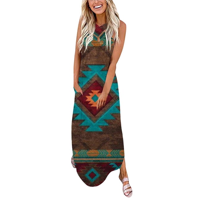 SMihono Robe d'Été Grande Taille pour Femmes 2023 Décontractée Ample d'Été Imprimée Robe Débardeur Robe de Plage Col Rond Sans Manches Robes