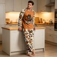 thumbnail image 4 of Men's Halloween Pajama Set Long Sleeve Raglan Soft Cotton Loungewear with Letter Top & Full Length Pants for Home Night Beige L, 4 of 6