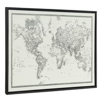 Kate and Laurel Sylvie Vintage Black and White World Map Framed Canvas Wall Art by The Creative Bunch Studio, 28x38 Black, Travel-Inspired Art for Wall