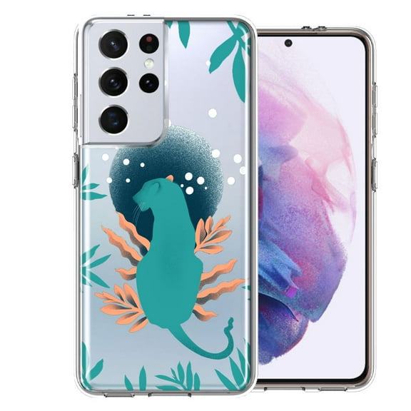 MUNDAZE for Samsung Galaxy S21 Ultra Moon Green Jaguar Design Double Layer Phone Case Cover
