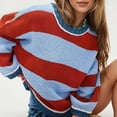 thumbnail image 6 of Czanzd Women's Oversized Crewneck Knit Sweater Striped Pullover,Brown,M, 6 of 8