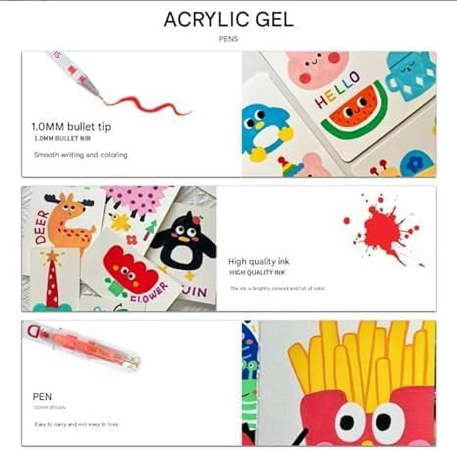 3D Acrylic Gel Pens, 12/24 Colors 3D Acrylic Pen 1.0 mm, Quick Dry Gel Pens Acrylic Markers Write Colorful Life for Coloring Books Painting (24 Colors)