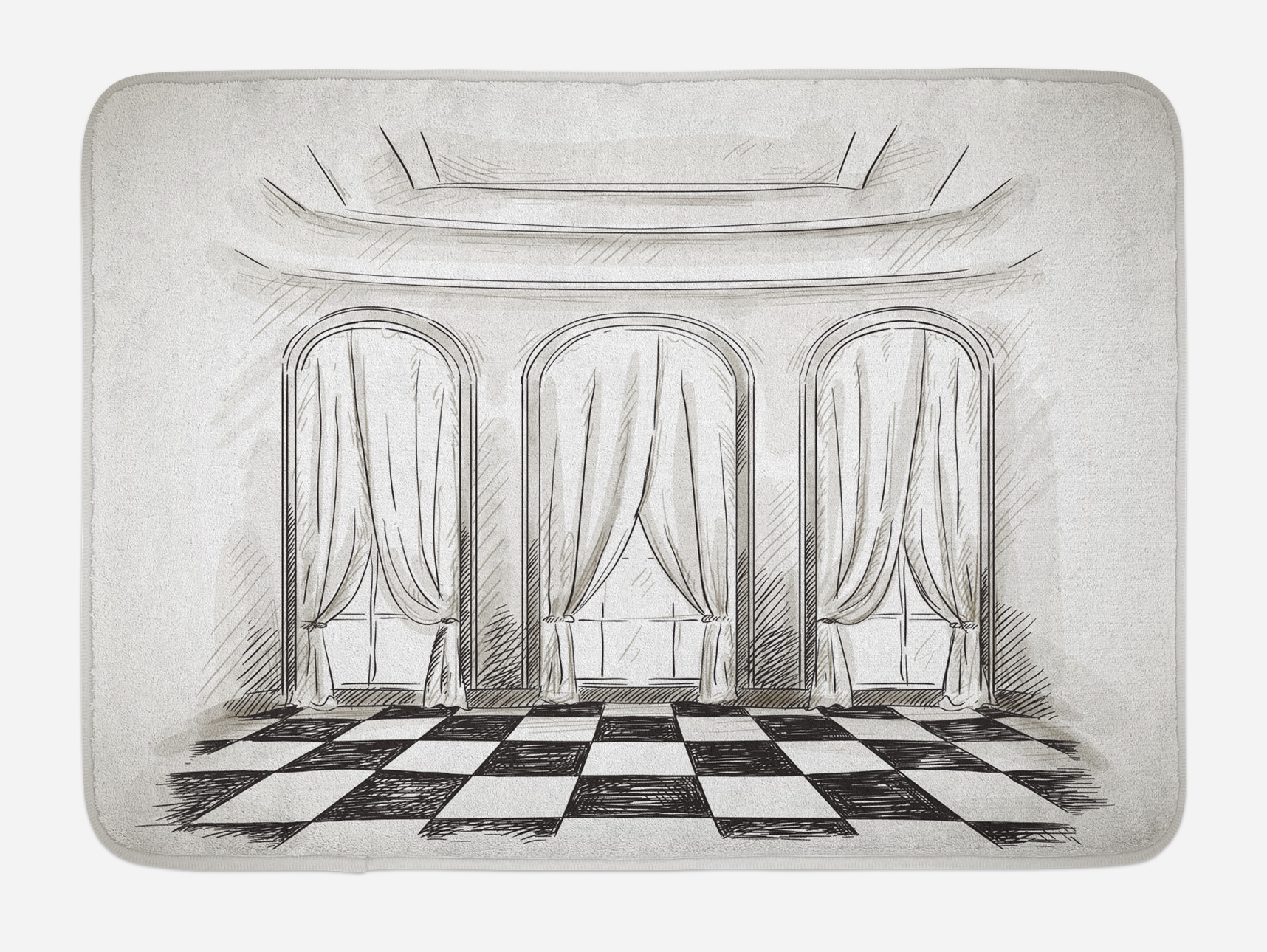 Antique Bath Mat, Sketch Classic Parlor Ballroom Hall Castle Baroque