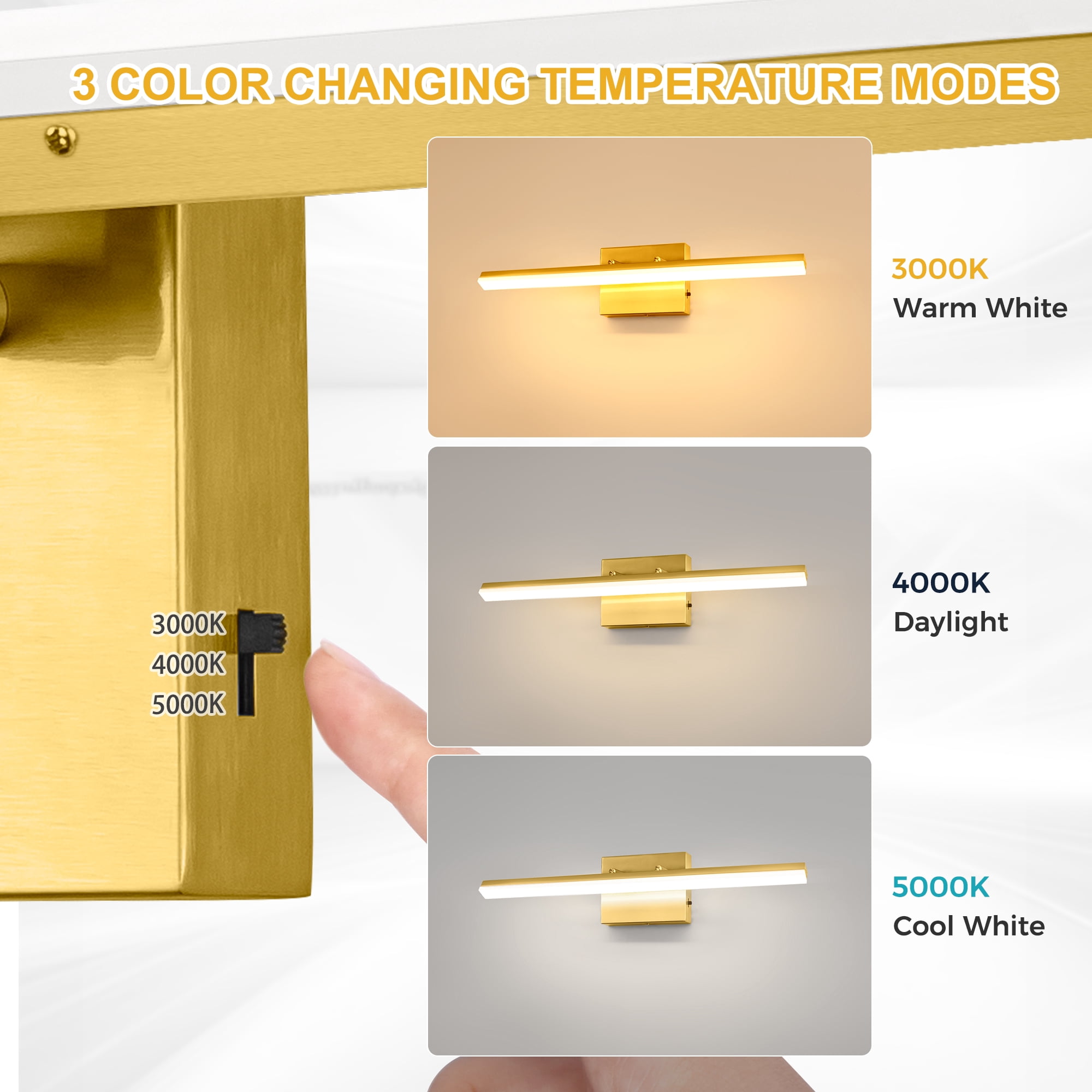 YANSUN  24 in 1-Light 16-Watt Gold Integrated LED Vanity Light, Modern Indoor Bathroom Wall Sconce Light Bar for Mirror